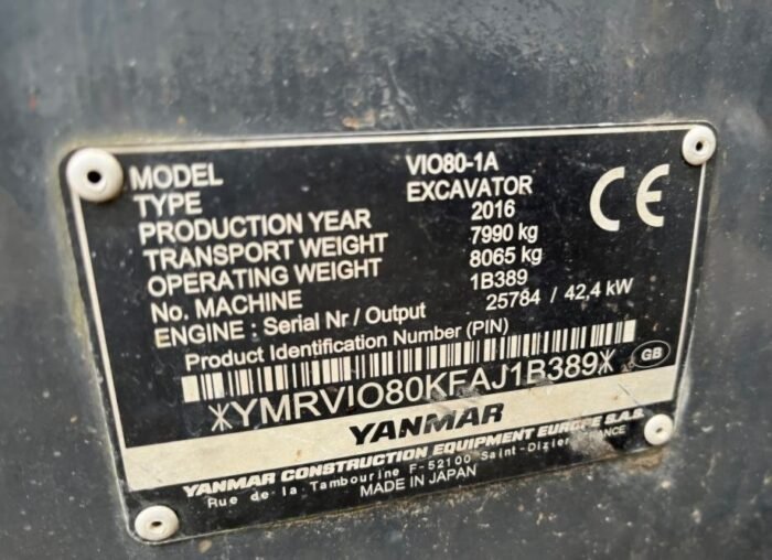 Mini-escavadora Yanmar VIO80 – 2016 – 8T – Garantia 12 meses - Image 7